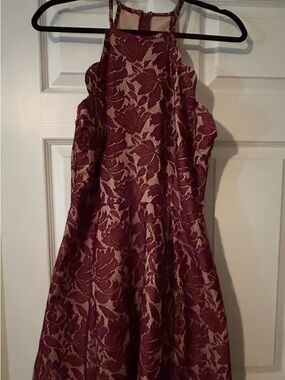 Charlotte Russe Burgundy Lace Halter Dress with Cream Lining